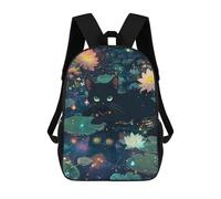 sinyumoney Black Cat in A Starry Pond School Bag Backpack Teen Schoolbag 3D Printing Adjustable Schoolbag Fashion Pocket Bag for Kids Boys Girls Students And Teenagers Fans 17inch