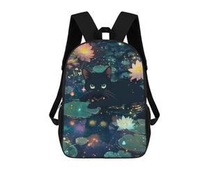 sinyumoney Black Cat in A Starry Pond School Bag Backpack Teen Schoolbag 3D Printing Adjustable Schoolbag Fashion Pocket Bag for Kids Boys Girls Students And Teenagers Fans 17inch