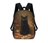 sinyumoney Black Cat in Autumn Leaves 3D Printed Children's School Backpack for Kids High Capacity Travel Rucksacks Book Bags Kids School Bag Back Pack 17inch
