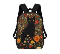 sinyumoney Black Cat in Flower Field 3D Printed Children's School Backpack for Kids High Capacity Travel Rucksacks Book Bags Kids School Bag Back Pack 17inch