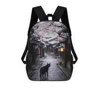 sinyumoney Black Cat in Japanese Cherry Blossom Alley Kids School Backpack 3D Printed Backpacks Fashion School Bag Rucksacks for Boys Elementary And Middle School Students 17inch
