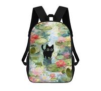 sinyumoney Black Cat in Lily Pond School Backpack Daypacks Business Backpack Water Resistant Bookbag - Perfect for Travel, Work And Daily Use 17inch