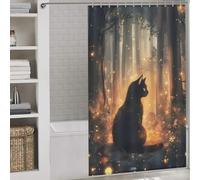 sinyumoney Black Cat in Magical Forest Hilarious Bath Curtain with Hooks Waterproof Fabric Shower Curtain Anti Mould for Toile Bathroom Dorm 53.54x70.87Inch（136x180cm）