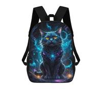 sinyumoney Black Cat in Neon Space Kids School Backpack 17 Inch School Bag 3D Printed School Bag for Boys Elementary And Middle School Students
