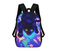 sinyumoney Black Cat in Neon Swirls Backpack School Lightweight Schoolbag Dayback Bookbag College for Men, Women & Teenage Boys 17inch