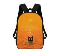 sinyumoney Black Cat in Orange Sea Rucksack Daypacks Business Backpack Water Resistant Bookbag for Girl, Teen Girls 17inch