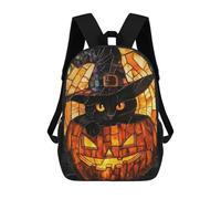 sinyumoney Black Cat in Pumpkin Stained Glass Backpack School Bag Large School Backpack for Boys for Teenage Girls Boys Women Men 17inch