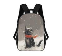 sinyumoney Black Cat in Winter Snow 3D Printed Kids School Bag Rucksacks Children's School Fashion Casual Back Pack High Capacity Travel Book Bags Backpack for Kids 17inch