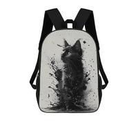 sinyumoney Black Cat Ink Style Backpacks Kids School Backpack School Bag 3D Printed School Bag for Boys Elementary And Middle School Students 17inch