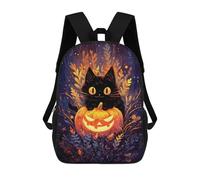 sinyumoney Black Cat & Jack-o-Lantern School Bag Bookbag 3D Printed Children's Backpacks for Kids Boy Girl Book Bags Kids School Bag Travel Rucksacks 17inch