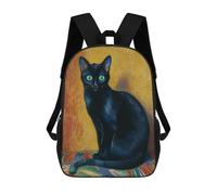 sinyumoney Black Cat Oil Painting Backpack School Bag Lightweight Airport College Students Back Pack for School/Work/Travel 17inch