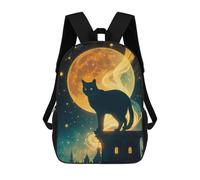 sinyumoney Black Cat on Rooftop Children's Backpacks School Backpack 3D Printed Backpack for Kids Travel Rucksacks Book Bags Kids School Bag 17inch