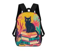sinyumoney Black Cat on Stack of Books 3D Printed Children's School Backpack for Kids High Capacity Travel Rucksacks 17 Inch Book Bags Kids