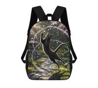 sinyumoney Black Cat Playing in Cherry Blossoms School Bags Rucksack Casual Daypacks School Work Travel Bag for Teenage Girls Boys Women Men 17inch