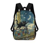 sinyumoney Black Cat Playing with Feathers Painting Backpacks 3D Printed Kids School Backpack Outdoor Casual Daypack Fashion Casual Children Backpacks Cute Travel Bags 17inch