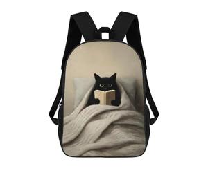 sinyumoney Black Cat Reading in Cozy Bed School Backpack Business Laptop Rucksack Bag Unisex Casual Daypack for Men, Women & Teenage Boys 17inch