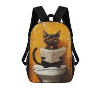 sinyumoney Black Cat Reading Newspaper Kids Backpack,School Backpack Kids School Bag 3D Printed Cartoon Large Capacity Backpack for Kids Boys And Girls 17inch
