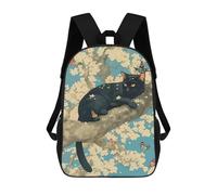 sinyumoney Black Cat Sakura Tree 3D Printed Children's School Backpack for Kids Travel Rucksacks Book Bags Kids School Bag 17inch