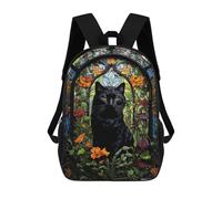 sinyumoney Black Cat Stained Glass Backpack 3D Printed Children's School Backpack for Kids High Capacity Travel Rucksacks Book Bags Kids School Bag Back Pack 17inch