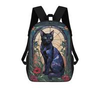 sinyumoney Black Cat Stained Glass Backpacks Children's Backpacks School Bag 3D Printed Children's School Backpack Fashion Travel Backpacks for Kids Elementary Middle School 17inch