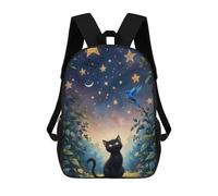 sinyumoney Black Cat Stargazing with Bluebird School Bag Bookbag 3D Printed Children's Backpacks for Kids Boy Girl Book Bags Kids School Bag Travel Rucksacks 17inch