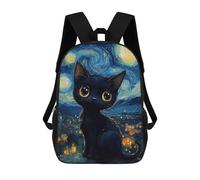 sinyumoney Black Cat Starry Night Backpacks Kids School Backpack School Bag 3D Printed School Bag for Boys Elementary And Middle School Students 17inch