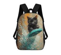 sinyumoney Black Cat Surfing Art Print School Backpack Lightweight Airport College Students Back Pack for Boys/Girls/Teenagers 17inch
