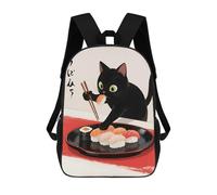 sinyumoney Black Cat Sushi Backpack School Bag School Secondary High School College Backpack Travel for Teenage Girls Boys Women Men 17inch