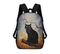 sinyumoney BLACK CAT The Haunt Paint School Backpack Schoolbags For Girls Boys Backpack With Pocket Fashion School Bag Kids Backpack 17inch