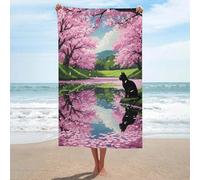 sinyumoney Black Cat Under Cherry Blossom Trees Towels Bathroom Lightweight Soft Absorbent Beach Towel Perfect The Home 130cm*80cm
