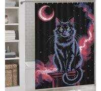 sinyumoney Black Cat Under Crescent Moon Art Fabric Polyester Bathroom Curtains Modern Art for Bathroom Wet Room 64.17x70.87Inch（163x180cm）
