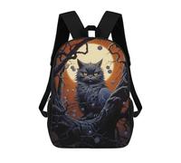 sinyumoney Black Cat Under Full Moon Backpack with Pocket 3D Printed Backpacks, Travel Rucksacks Book Bags Kids School Bag 17inch