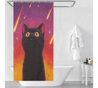 sinyumoney Black Cat Under Shooting Stars Fabric Polyester Bathroom Curtains Modern Art for Bathroom Wet Room 35.43x70.87Inch（90x180cm）