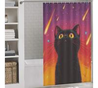 sinyumoney Black Cat Under Shooting Stars Shower Curtain Anti Mould 100% Polyester Fabric Washable Shower Curtains Set with 12 Hooks for Bathtub Shower Stall 53.54x70.87Inch（136x180cm）