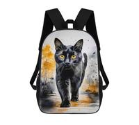 sinyumoney Black Cat Watercolor Children's Backpack, 17 Inch 3D Printed School Backpack, Backpack Cartoon Adjustable School Bag for Primary School