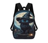 sinyumoney Black Cat Witch Hat Moonlit Night 3D Printed Children's School Backpack for Kids Travel Rucksacks Book Bags Kids School Bag 17inch