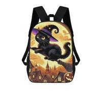 sinyumoney Black Cat Witch on Broom School Backpack Large Water Resistant Laptop Backpack for Boys/Girls/Teenagers 17inch