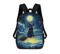 sinyumoney Black Cat Witch on Broom School Backpack Water Resistant Travel Backpack Computer Bag for Girls Boys Teenage 17inch