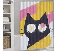 sinyumoney Black Cat with Big Eyes Abstract Shower Curtain Anti Mould Waterproof Polyester Fabric Bathroom Decor Curtains for Toile Bathroom Dorm 64.17x70.87Inch（163x180cm）