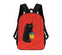 sinyumoney Black Cat with Bubble Tea Backpack School Computer Rucksack for School/Work/Travel for Girls Boys Teenage 17inch