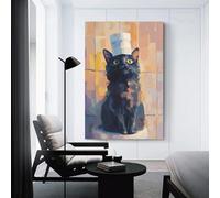 sinyumoney Black Cat with Chef Hat Painting Canvas Wall Art Painting Modern Wall Artwork for Bathroom Yoga Spa Bedroom Living Room Decor 24x36inch(60x90cm)