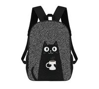 sinyumoney Black Cat with Coffee Mug -1 Backpack School Bag High Secondary School Bags Casual Backpack for Teenage Girls Boys Women Men 17inch