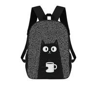 sinyumoney Black Cat with Coffee Mug Backpack School Bag Large School Backpack for Boys - Perfect for Travel, Work And Daily Use 17inch