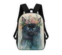 sinyumoney Black Cat with Floral Crown 3D Printed 17inch School Bag Children's School Backpack Travel Backpacks Casual Fashion Bag for Kids School Students