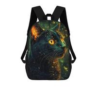 sinyumoney Black Cat with Glowing Fur 3D Printed Children's School Backpack for Kids High Capacity Travel Rucksacks Book Bags Kids School Bag Back Pack 17inch