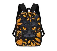 sinyumoney Black Cat with Golden Floral Frame Backpack School Large School Backpack for Boys - Perfect for Travel, Work And Daily Use 17inch