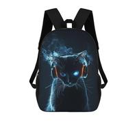 sinyumoney Black Cat with Headphones Backpack School Bag Computer Rucksack for School/Work/Travel for Camping Outdoor Adventures And Daily Travel 17inch