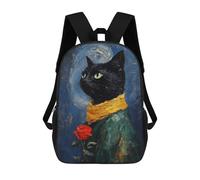 sinyumoney Black Cat with Red Rose Backpack School Bag Lightweight Casual Daypack School Backpacks for School/Work/Travel 17inch