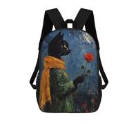 sinyumoney Black Cat with Red Rose Painting School Bags Lightweight Schoolbag Dayback Bookbag College for Boys/Girls/Teenagers 17inch