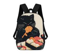 sinyumoney Black Cat with Sushi - Chubby Cat Backpack School Lightweight Schoolbag Dayback Bookbag College for Girl, Teen Girls 17inch